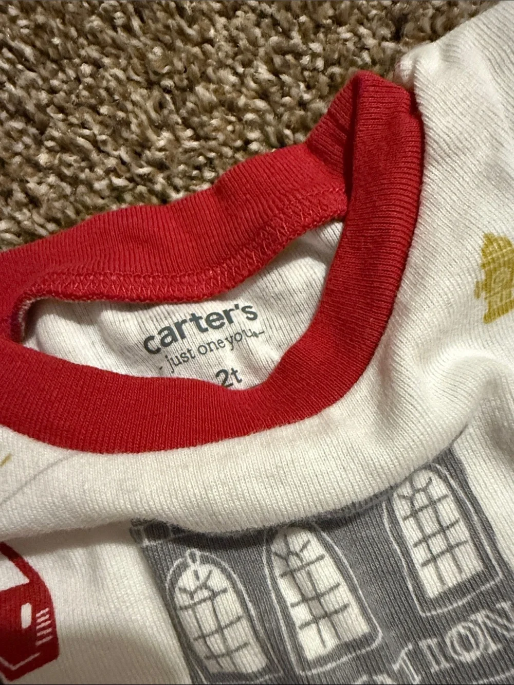 Carter's Red and Gray Fire Truck Pajama Set with Yellow Accents